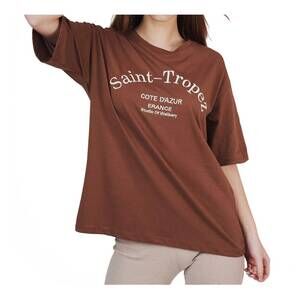 NEW AMBAR st tropez printed t-shirt in brown